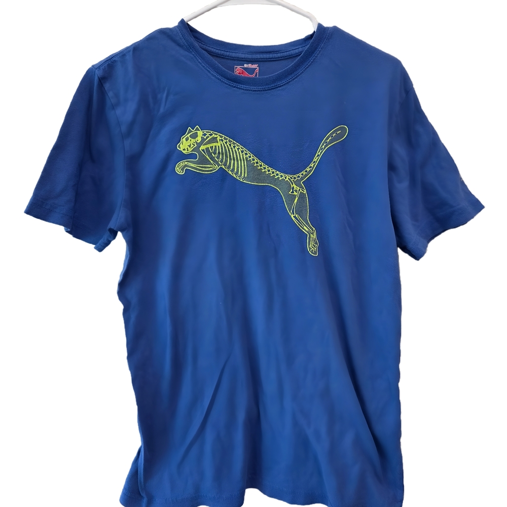 Puma blue & yellow puma skeleton T-shirt Size M Men's Gym Athletes Active Wear